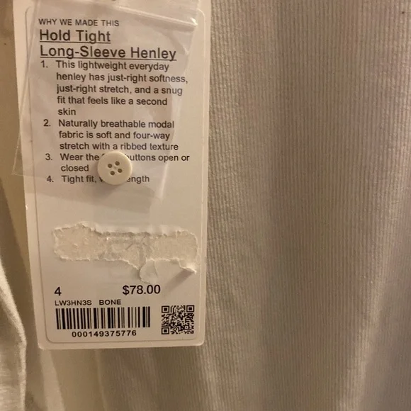 lululemon athletica Women's Long Sleeve Henley Top in Ivory - Picture 9 of 9
